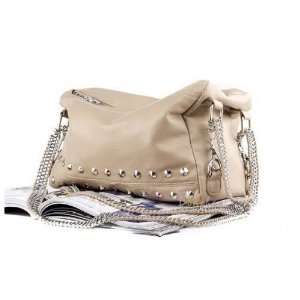   Studded Satchel Handbag Shoulder Bag Purse Beige 