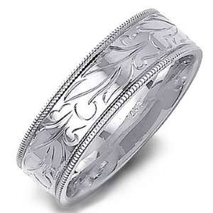   14K White Gold Milgrain Diamond Cut Design Wedding Band Ring Jewelry