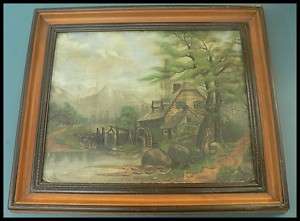 ORIGINAL OLD MILL SCENE UNSIGNED OIL PAINTING  