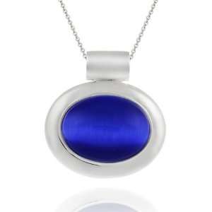   Silver Bold polished Dark Blue Cats Eye Slide/Pendant Jewelry
