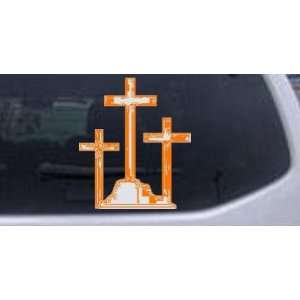 Orange 6in X 7in    Three Crosses Christian Car Window Wall Laptop 