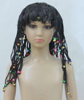 Halloween Indian Black Wig Synthetic Hair Hat Costume Rainbow Plaits 