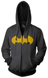 BATMAN DARK KNIGHT LOGO zip up HOODIE sweatshirt gray and black L XL X 