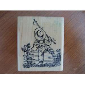 Boy with fishing pole Rubber Stamp