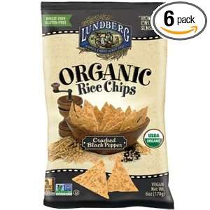 Lundberg Organic Rice Chips, Cracked Black Pepper, 6 Ounce Bags (Pack 
