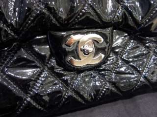   *GORGEOUS* Chanel Black Patent Leather Day Glow Bag Silver Hardware