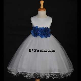 WHITE ROYAL BLUE BRIDAL FLOWER GIRL DRESS 12M 18M 2 2T 3 3T 4 4T 5 6 