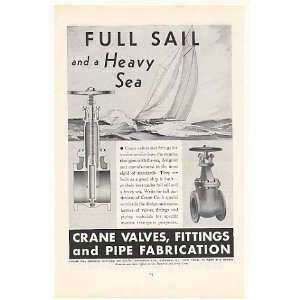  1935 Crane Valves for Marine Service Sailboat Print Ad 