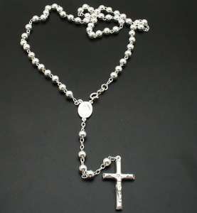 Bold ROSARY NECKLACE CROSS Sterling Silver 28 7mm  