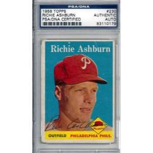 Richie Ashburn Autographed 1958 Topps Card PSA/DNA Slabbed #83110179 