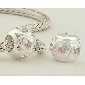  925 Sterling Silver Pink Czech Crystal CZ Heart Charms 