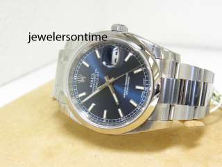 New Rolex SS Mens Datejust 116200 36mm blue stick  