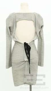 RM Roland Mouret Grey & Black Knit Pleated Open Back Velvet Trim Dress 