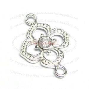 Sterling Silver CZ Crystal Flower Link Connector Bead  