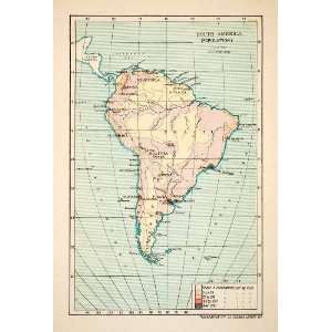 1913 Lithograph Map Population Density South America Inhabit Continent 