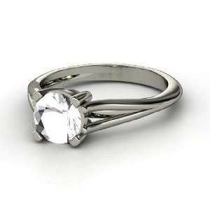 Simply Round Split Shank Ring, Round Rock Crystal 14K White Gold Ring