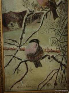 ANTIQUE Victorian Robin BIRDS & Icicles Original Oil FRAMED Sunday ART 