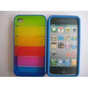   Designer Colorful Stripe Blue Back Case Cover for iphone 4G
