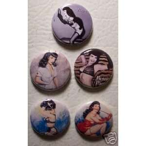  Set of 5 BRAND NEW Bettie Page One Inch Magnets 