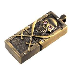  2GB USB Flash Drive Memory Disk Gold Skull With Crystal 