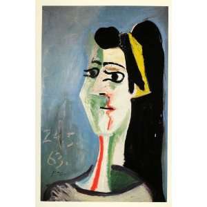  1965 Print Pablo Picasso Woman Black Hair Portrait Blue 