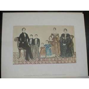  Family Group 1840 New England Vintage Folkart 17x13 Art 