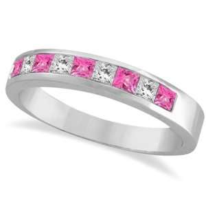  Princess Channel Set Diamond and Pink Sapphire Ring Band 