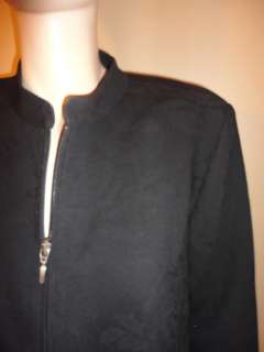 Marina Rinaldi Black Floral Wool Zip Front Jacket 23  
