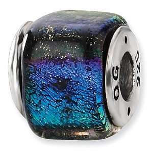    Sterling Silver Rainbow Dichroic Glass Square Bead Jewelry