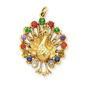  14k Yellow Gold Peacock with Synthetic Stones Pendant 