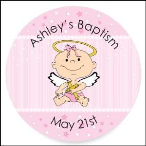  Angel Baby Girl   24 Round Personalized Baptism Sticker 