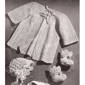 Vintage Crochet PATTERN to make   Baby Sacque Bonnet Booties Set. NOT 