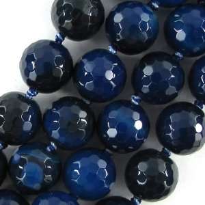  16mm faceted blue agate round beads 7 strand