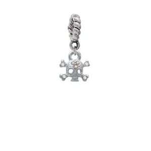 Mini Silver Skull and Bones with 3 AB Swarovski Crystals Silver Plated 