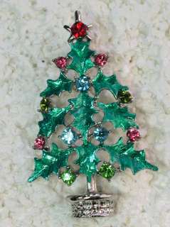 MULTI COLORS CRYSTAL HOLLY LEAVES CHRISTMAS TREE PIN BROOCH G326 