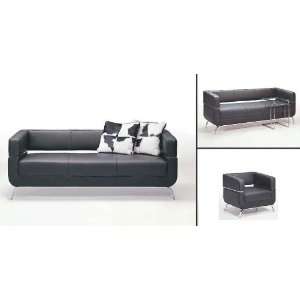  F51 Contemporary Black Leather Sofa Set
