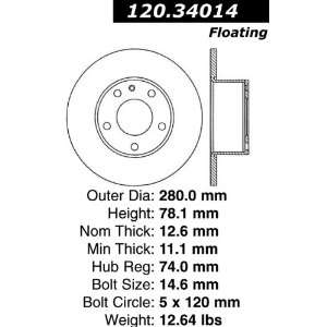  Centric Parts 120.34014 Premium Brake Rotor with E Coating 