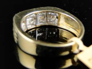 MENS YELLOW GOLD 2 ROW REAL WEDDING BAND PRINCESS CUT DIAMOND 7 MM 