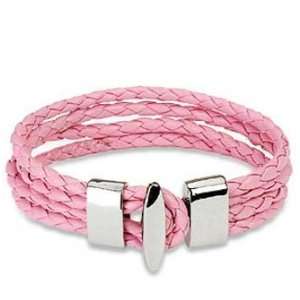   Pink Genuine Leather With Four String Bracelet and Toggle Like Clasp