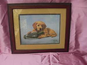 Art Golden Pup With Decoy Linda Picken Framed Signed & Numbered Ltd 