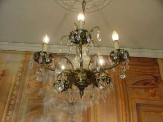 Elegant French Antique Vintage Bronze Chandelier with Sparkling 