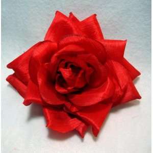    Large Red Rose Hair Flower Clip Pin and Pony Tail 