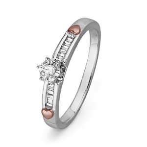   Pink Heart Baguette and Round Diamond Promise Ring (1/10 cttw) D GOLD