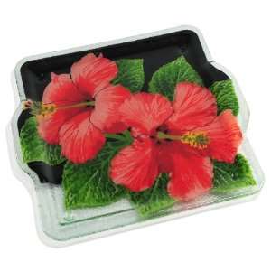Peggy Karr Hibiscus 18 by 16 Inch Handmade Art Glass Serving Tray 