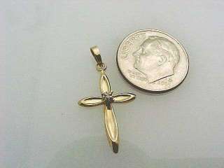 Small 14k Yellow Gold Diamond Cross Charm Pendant CUTE  
