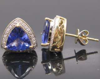   yellow gold natural diamond gorgeous blue tanzanite earrings the