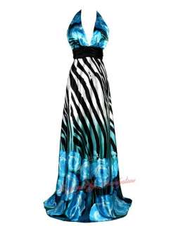 Zebra Printed Halter Neck Backless Evening Dresses S M L XL 2XL  
