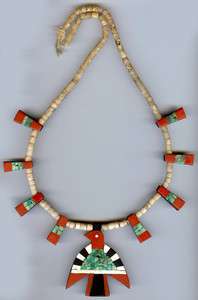   INDIAN VINTAGE THUNDERBIRD TURQUOISE & MIXED MATERIALS NECKLACE  