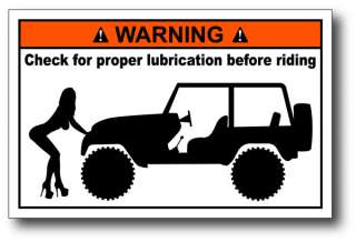 Jeep Wrangler Check Lube Funny Warning Decal Bumper Sticker 4x4 TJ CJ 