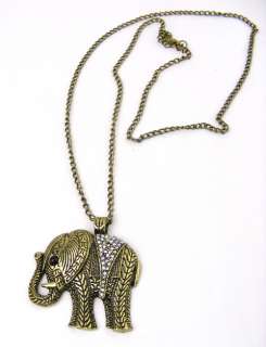 Steampunk Vintage Necklace Good Luck Elephant Diamond Brass Golden 